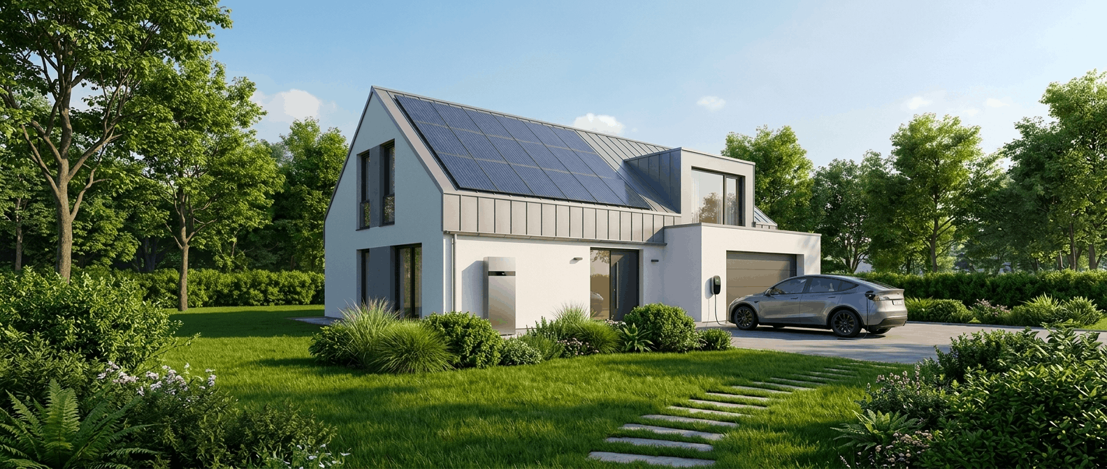 Haus mit Solar, Wärmepumpe und E-Auto